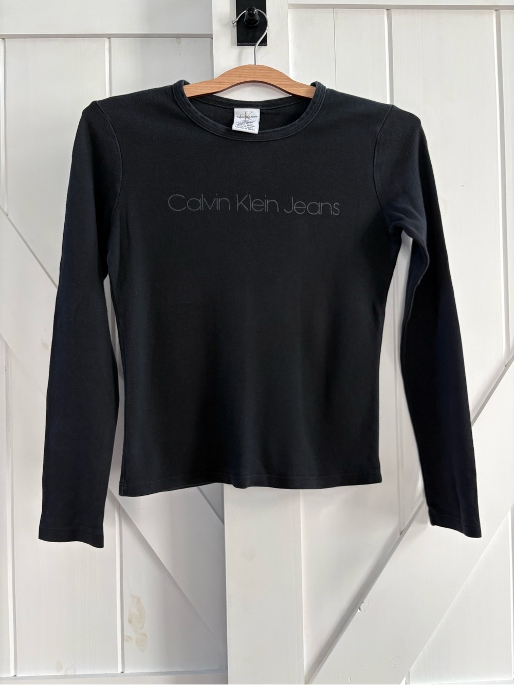 Calvin Klein Jeans Y2K Minimalist Black 100% Cotton Long Sleeve Logo Tee